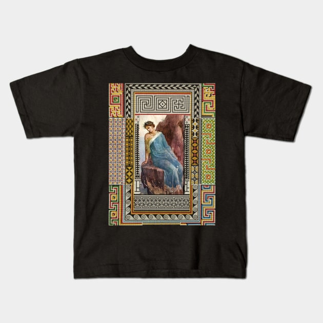 ANTIQUE ROMAN WOMAN FIGURE WITH POMPEII MOSAICS PATCHWORK Kids T-Shirt by BulganLumini